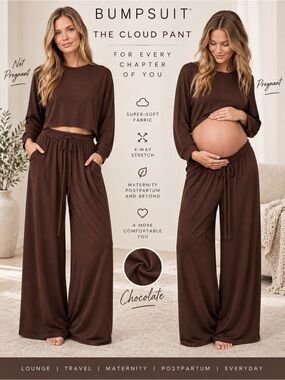 BUMPSUIT The Cloud Pant Chocolate Brown Wide Leg Lounge Pants NWT Large
